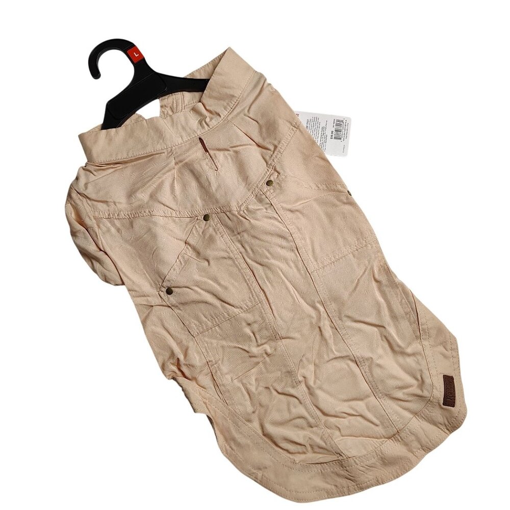 Reddy Size Large Beige Button-Up Dog Shirt With Collar And Short Sleeves